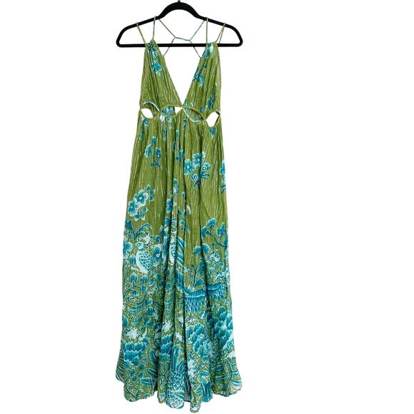 Anthropologie Cut Out Green Floral Maxi Dress Cover up Beachy Resort Wear Boho S - Picture 2 of 8